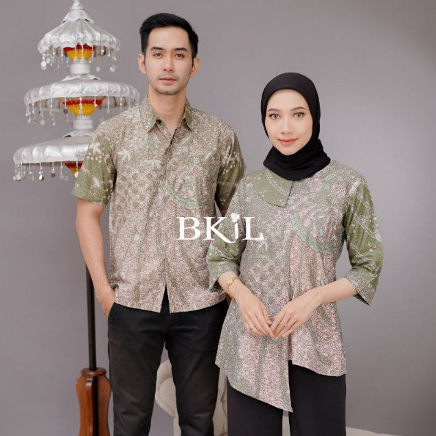Maura Couple - Sania Ruffle Batik Couple Jlamprang Hijau Ijo Lumut