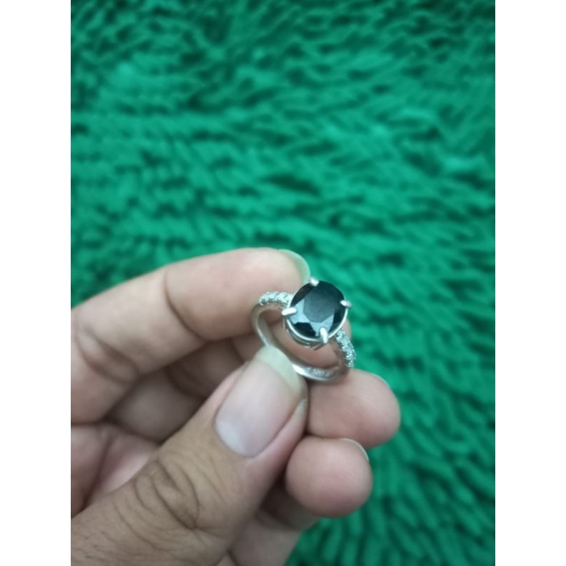 cincin perak wanita, bekas, perak asli kode 925, batu black onyx