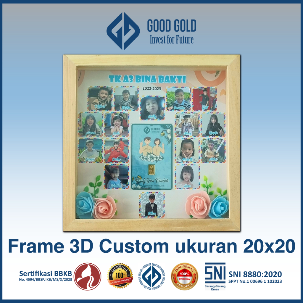Frame 3D Logam Mulia uk 20x20/ Custom Frame/ Hampers/ Gift Box