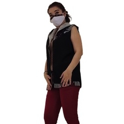 Jaket Hoodie Topi Bolak Balik Tanpa Lengan Kutung Tenun Kombinasi Modern Wanita Hitam