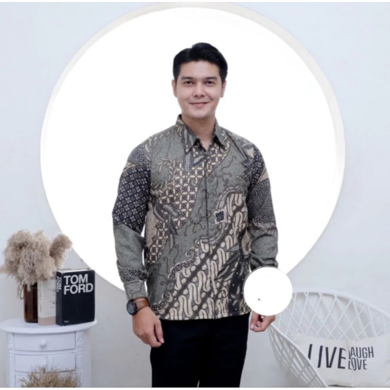 Kemeja Batik Kondangan Lengan Panjang Batik Pria Dewasa Warna Sage Green