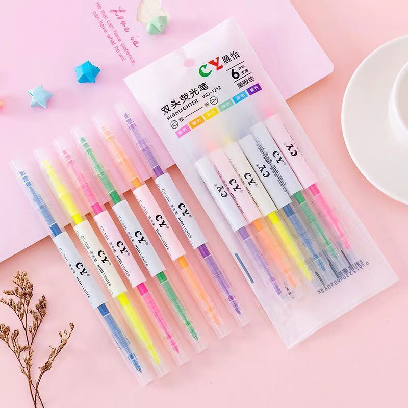 

#DS051 (1 PACK ISI 6 PCS) 6 IN 1 (6 WARNA) Stabilo Double Tip / Highlighter Kepala Ganda / 1 Set Stabilo isi 6 Warna Berbeda