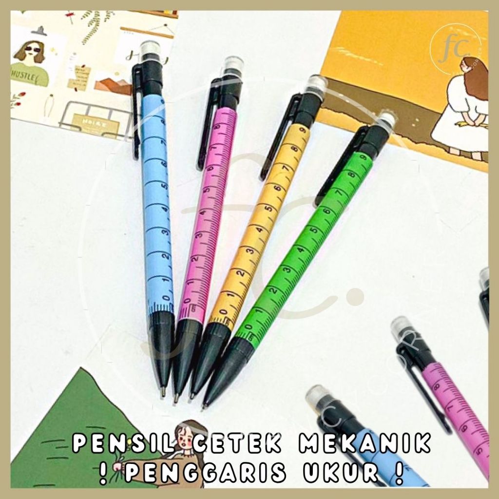 

Pensil Cetek Mekanik + Penghapus Mechanical Pencil Eraser Warna Pink Biru Hijau Kuning Badan Mistar Penggaris Ukur Alat Tulis Anak Sekolah Murah PCM-1031 2 in 1 Harga Grosir Ready COD