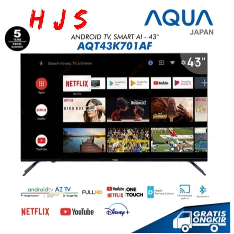 TV LED AQUA 43 INCH/ 43" AQT43 ANDROID SMART GOOGLE TV TV FHD DIGITAL