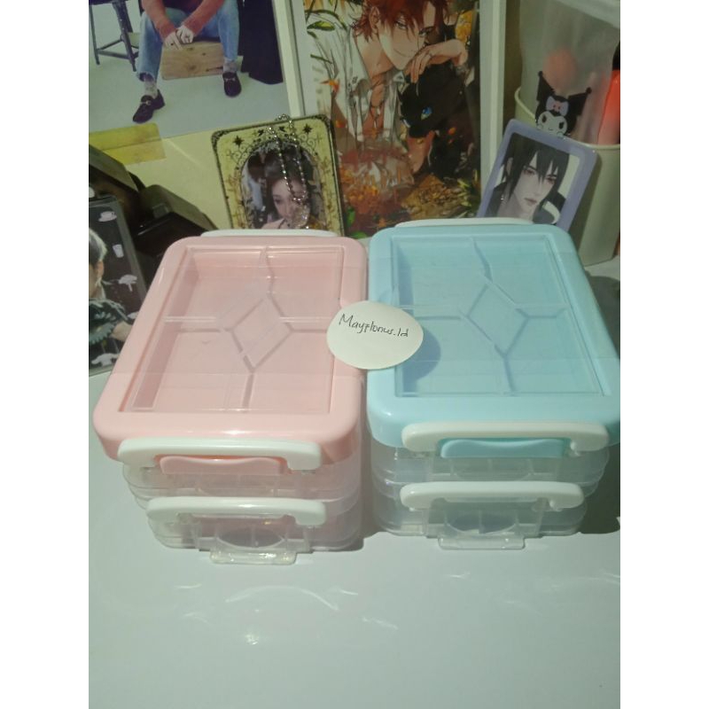 Storage box tempat penyimpanan pc photocard two layer Mr DIY pink blue sealed new baru
