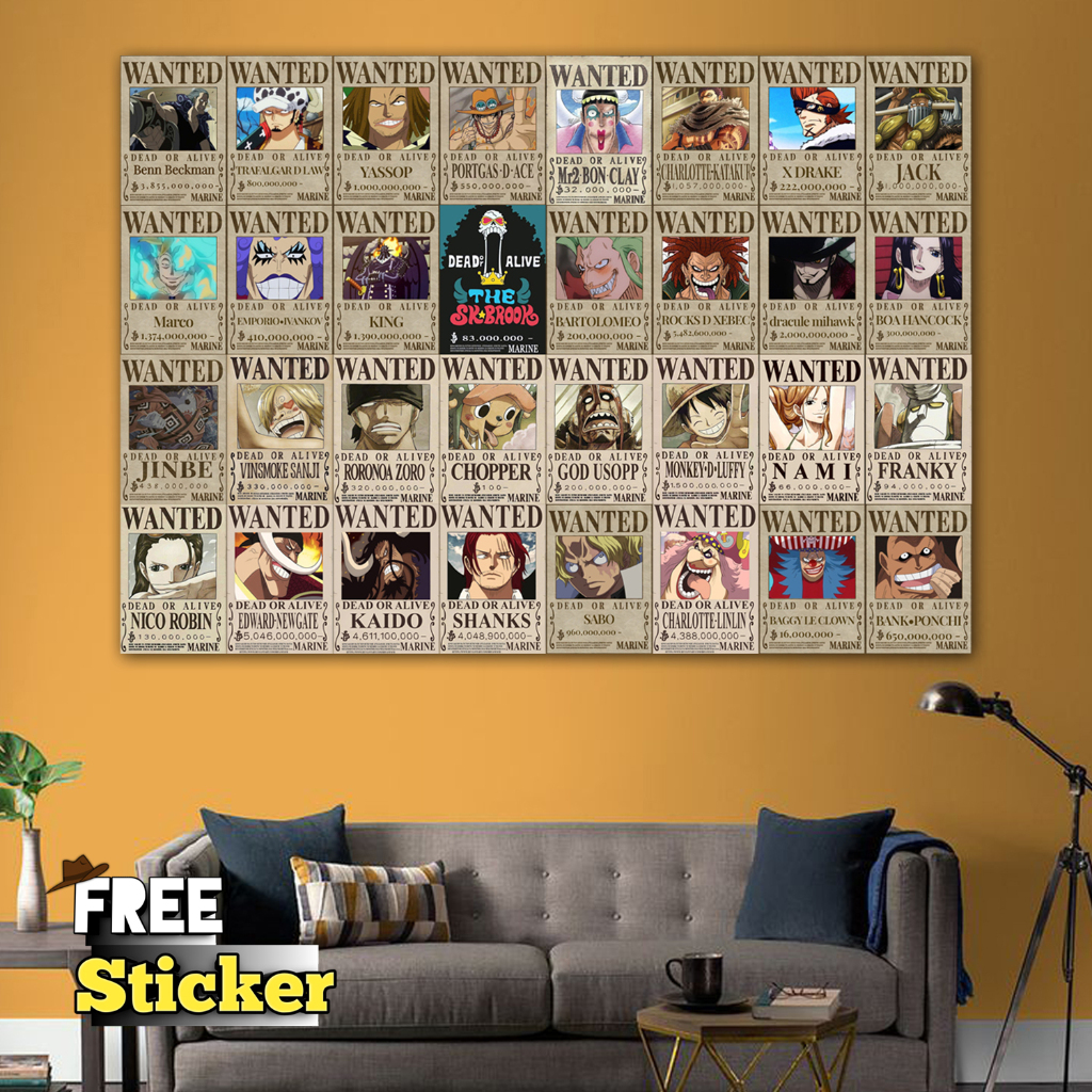 [32 Pcs] Poster Bounty One Piece / Poster Wanted One Piece / Poster Anime One Piece / Ukuran A5+