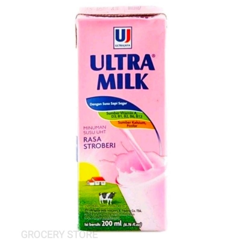

Ultra Milk Susu UHT Rasa Stroberi Kemasan 200ml (Satuan)