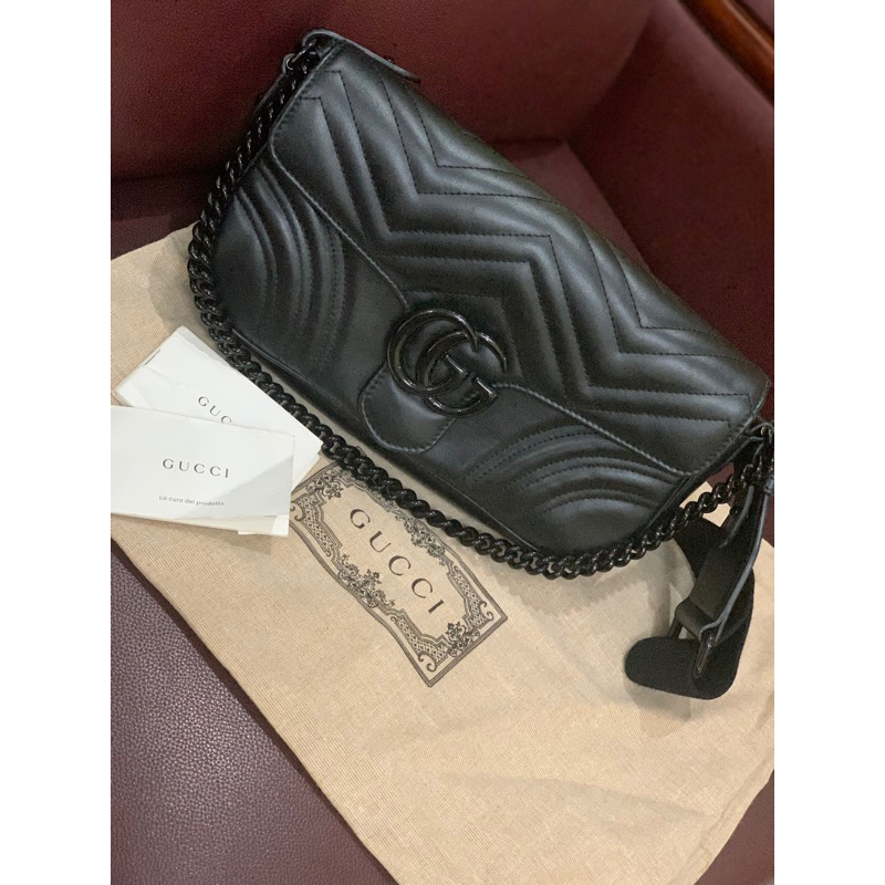 GUCCI MARMONT ALL BLACK 100% ORIGINAL tas branded ori tas kulit mewah preloved secondhand second goo