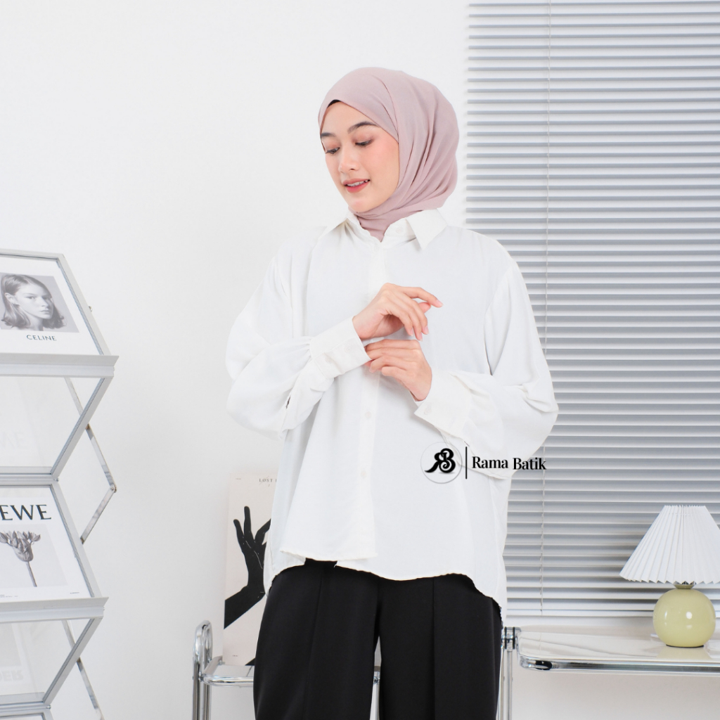 Kemeja Basic Naura Shirt Rayon Twill Oversize Atasan Wanita Outfit Hijab