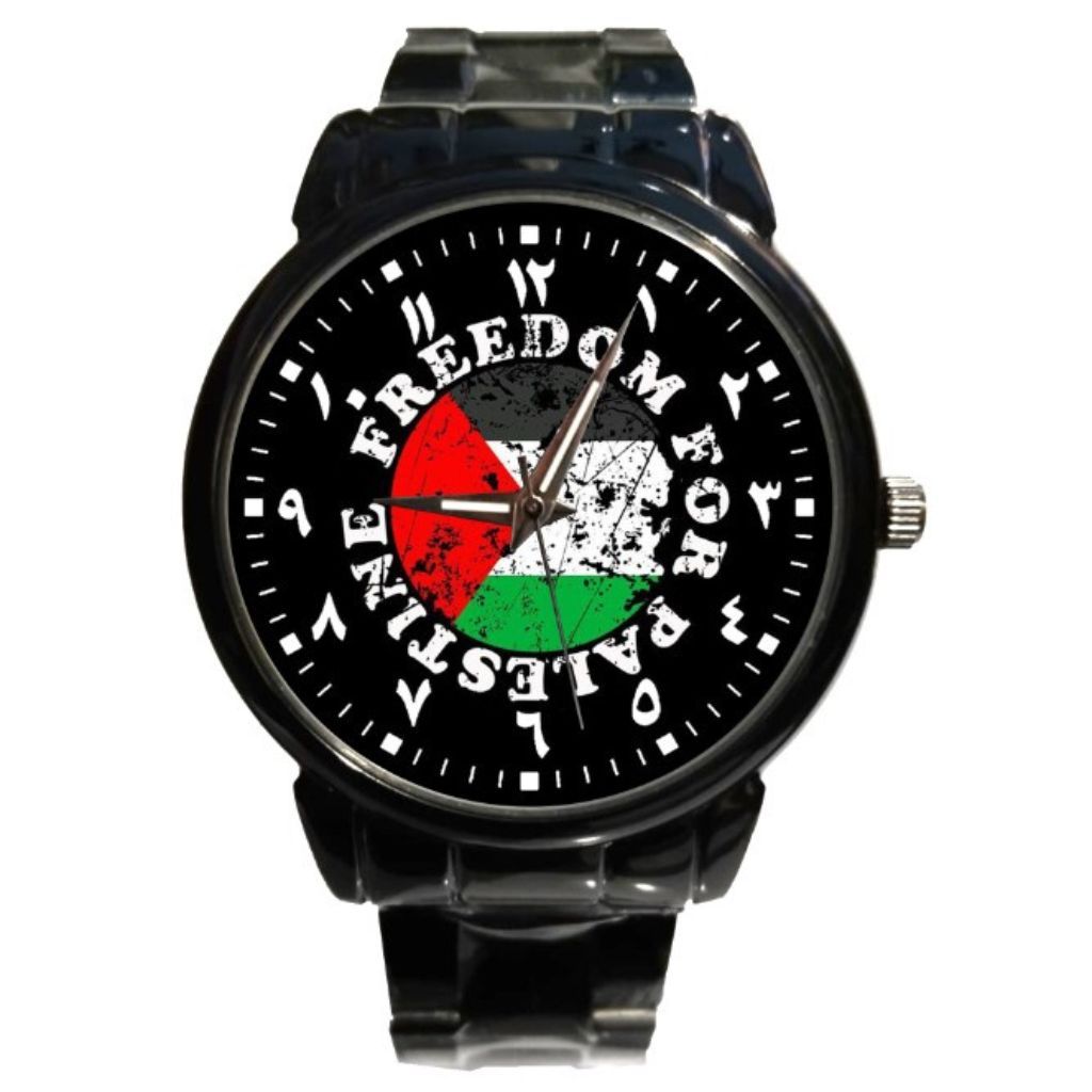 Jam Tangan Pria Stainless Keren New Terbaru Custom Freedom For Palestine Palestina Palestin Angka Ar