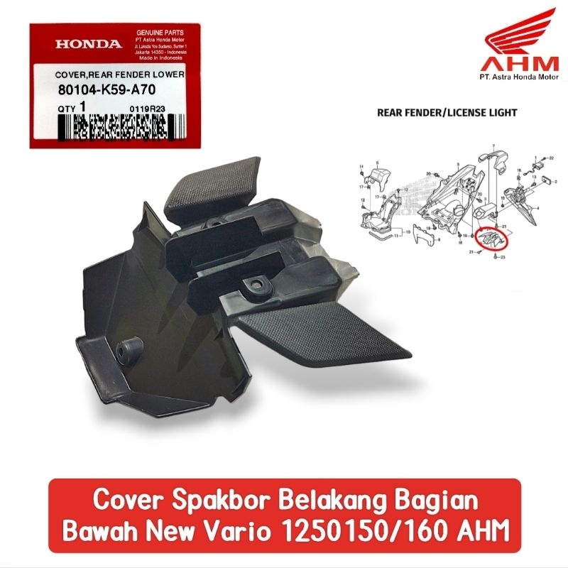 AHM 80104-K59-A70 Cover Rear Fender Lower tutup sambungan spakbor slebor belakang bagian bawah New V