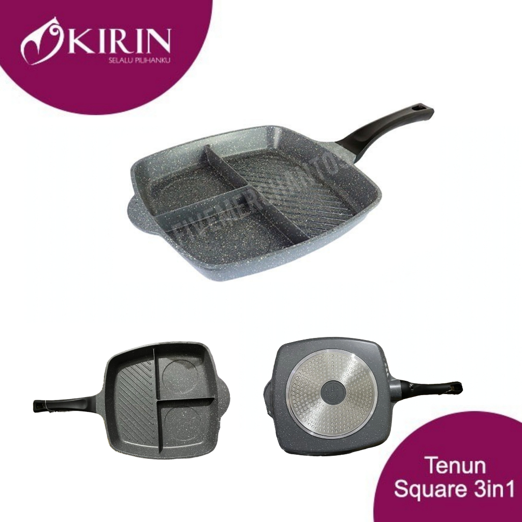 Wajan Kirin Tenun Square 3 in 1 Grill Pan Frypan Teflon Anti Lengket Kotak Non Stick Fry Pan Penggor