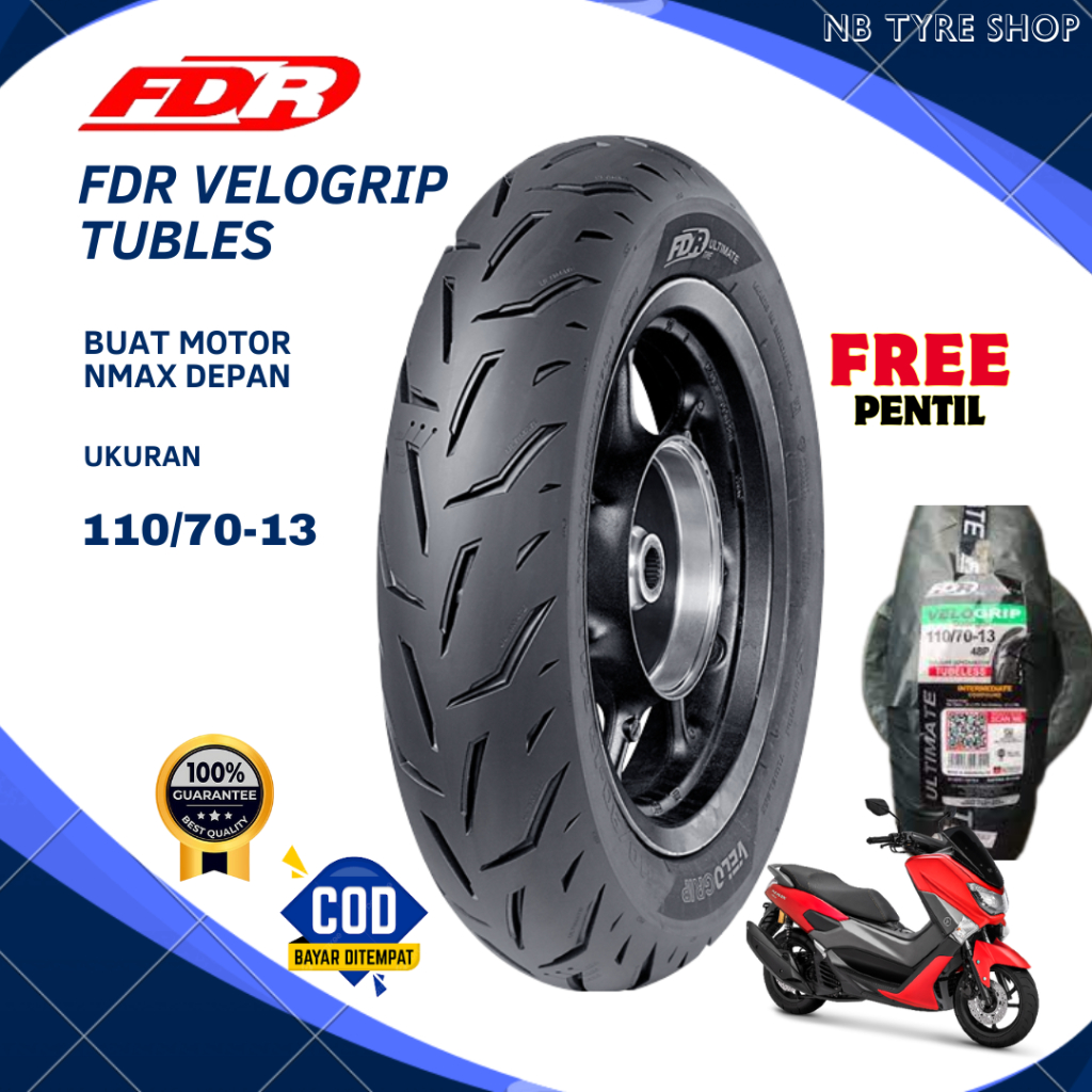 Ban Tubles Motor FDR Velogrip ( 110/70-13 ) Tubeless Motor Nmax Depan Gratis Pentil