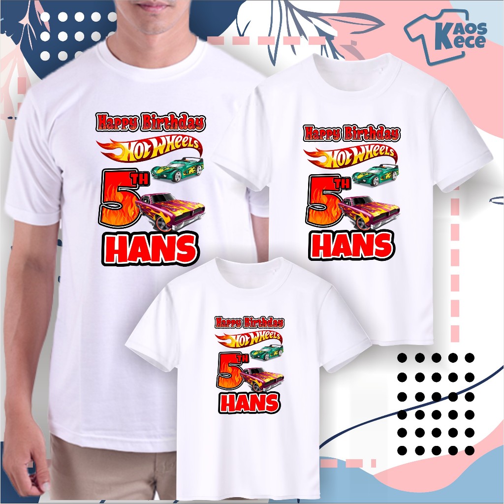 KAOS  ULANG TAHUN ANAK BIRTHDAY CUSTOM, KAOS COUPLE FAMILY ULANG TAHUN hotwheels custom