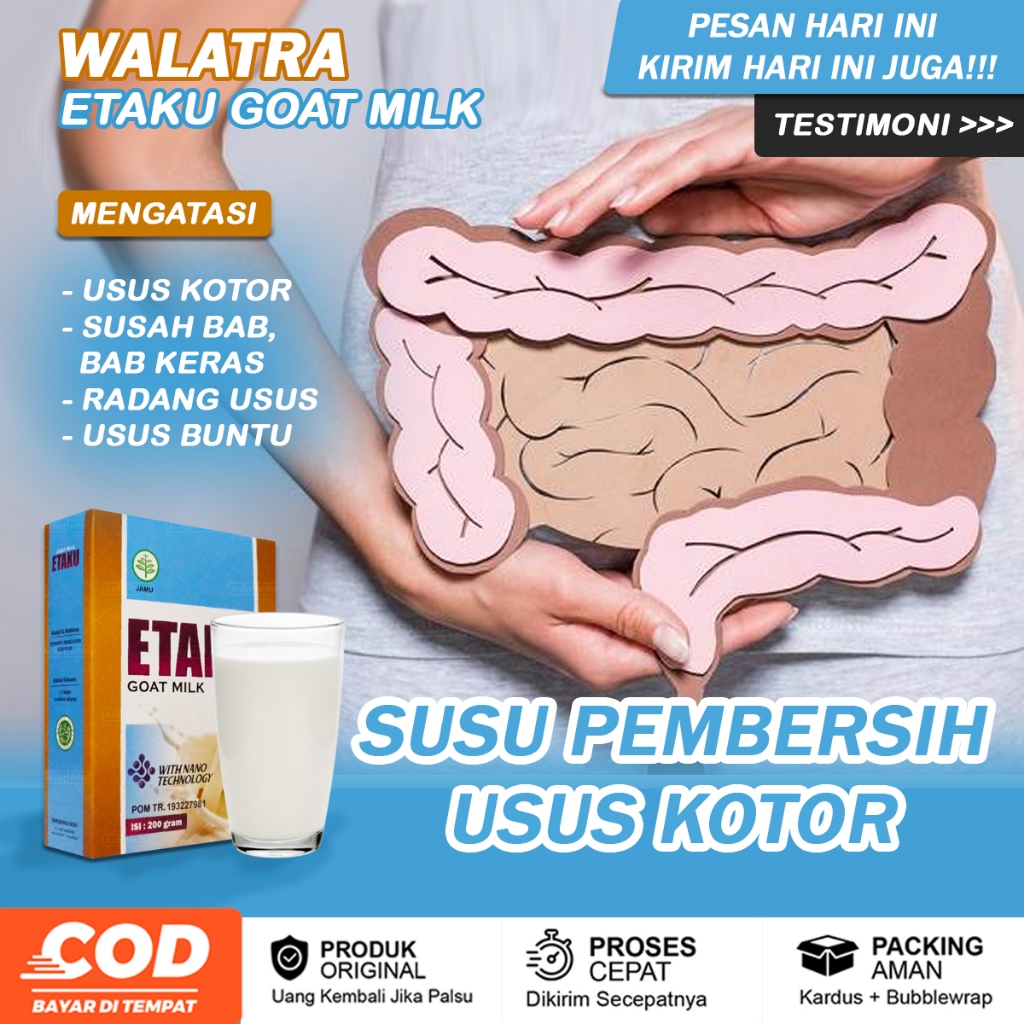

Obat Pembersih Usus Kotor Usus Buntu Radang Usus Kembung Diare Susah Buang Air Besar Obat Sembelit Sakit Perut Mules Bab Berdarah Susah Bab Anak dan Dewasa Etaku Goat Milk BPOM RI