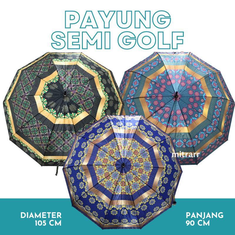 Payung Layar Semi Golf Sateen / Satin | Payung Tongkat Jumbo Motif Mewah (Free Bubble + Dus)
