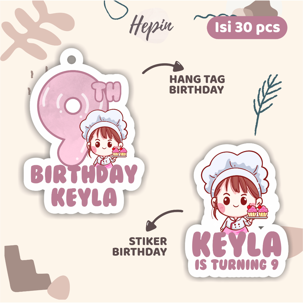 

(30pcs) Hang tag & stiker ulang tahun tema CUTE CHEF/souvenir ulang tahun/label tag ulang tahun murah/hang tag ulang tahun/tag souvenir ulang tahun/stiker nama ualang tahun/diecut stiker&t ag