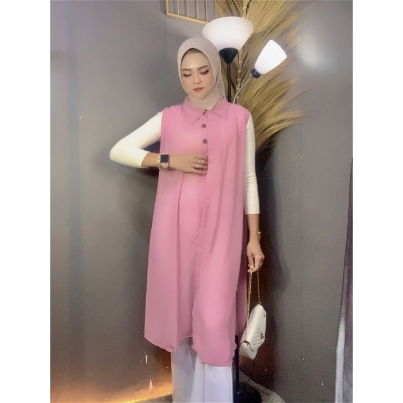 Long Outer Cardigan Ceruty Polos Wanita Kekinian