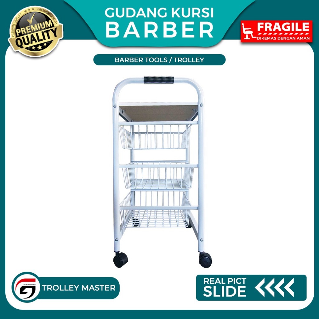 Trolley Master Barbershop Putih Troli Alat Cukur Rambut Storage Salon