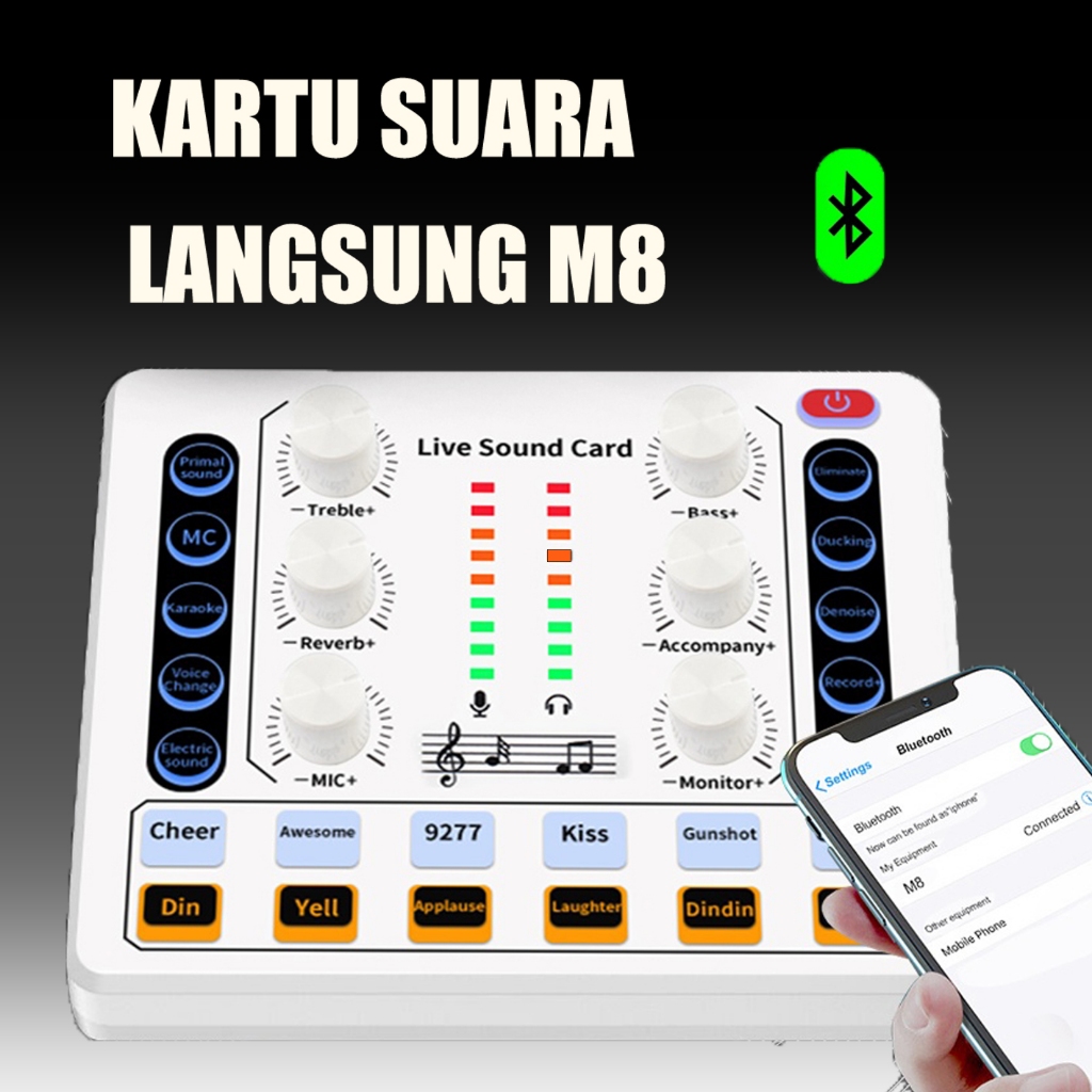 M8 Soundcard Bluetooth Cocok untuk External Wireless DJ Mixer/ Peredam Bising untuk Live Streaming/ 