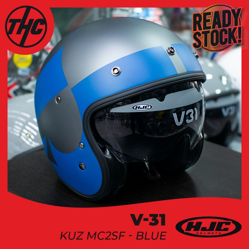 HELM HJC V31 KUZ MC2SF BLUE VINTAGE HALF FACE HELMET