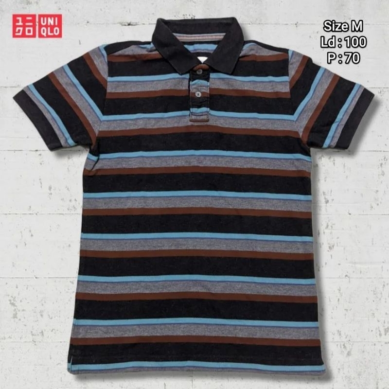 Kaos Polo Shirt Uniqlo Salur Stripe 4 Warna Original Second Preloved