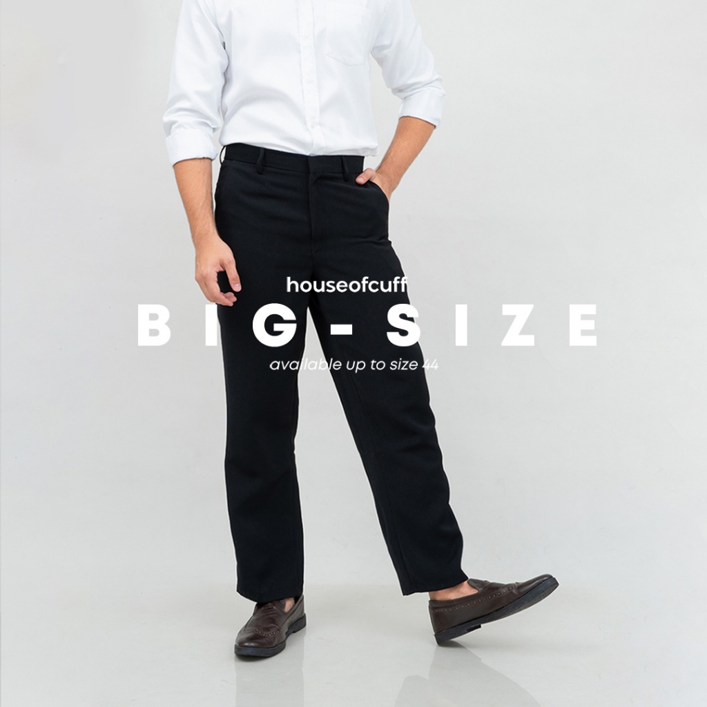 [BIG SIZE] Celana bahan panjang hitam kerja pria model REGULAR standard