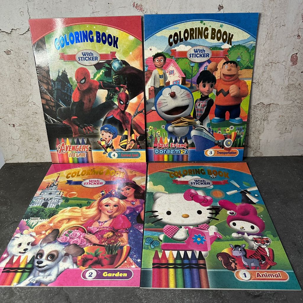 

604 - Buku Mewarnai Karakter Premium Sticker Activity Book Laki-Laki Perempuan Disney Princess Unicorn Sofia Spiderman Super Hero Barbie Boboiboy / Activity Book / Coloring Book
