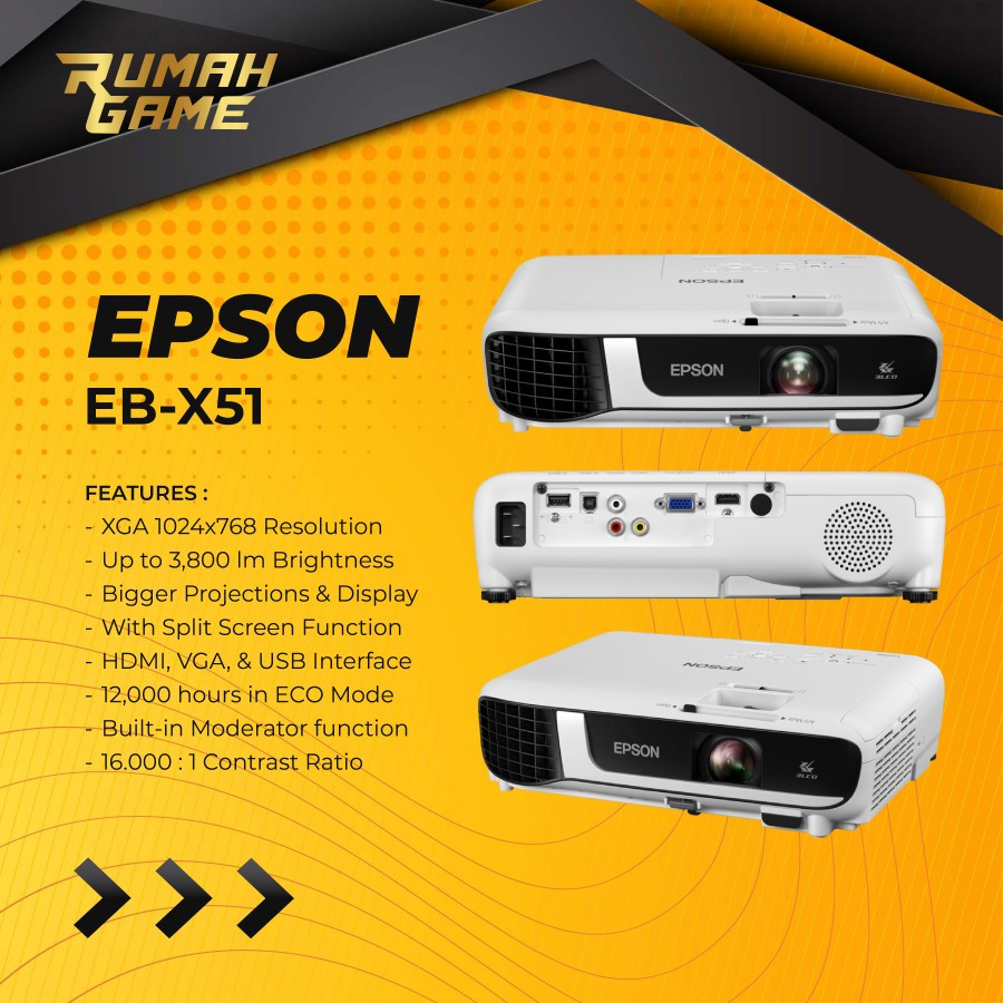 PROYEKTOR EPSON EB X51 EBX51 EB X51 PENGGANTI EB X450 XGA 3800 Lumens