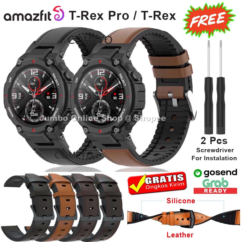 STRAP TALI JAM AMAZFIT T-REX PRO TREX PRO T-REX LEATHER KULIT RUBBER
