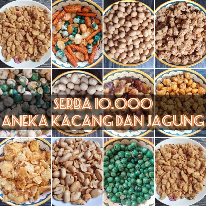 

[ANEKA SNACK KACANG DAN JAGUNG 10.000]/ANEKA SNACK/OLEH-OLEH/SNACK KILOAN/Camilan/Oleh-/Pedes/Gurih/Manis/Ori/Ready/Jajanan Nusantara/Ready/Enak/Halal/