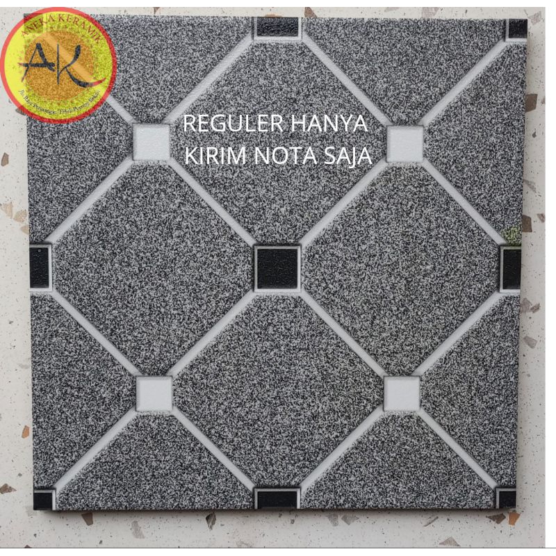 {FREEONGKIR} GAN KERAMIK LANTAI KASAR TERAS GARASI KAMAR MANDI MOTIF HEXAGONAL 40X40 TETRIS GREY