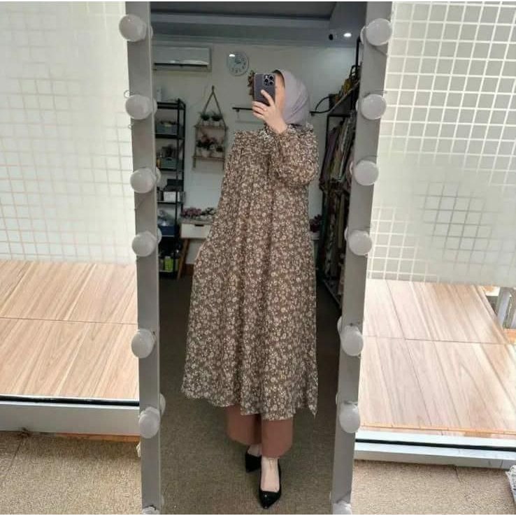 ONE SET AIRA MOTIF BUNGA KECIL DAISY - SETELAN TUNIK CERUTY WANITA TERBARU FURING