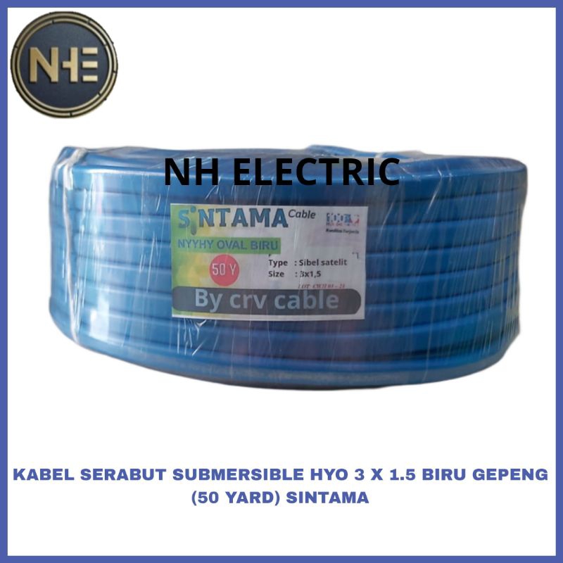 Kabel Serabut Hyo 3x1,5mm³ Biru Oval/Gepeng Sumbersible Pump 50 Yard Sintama - Kabel Serabut Hyo 3x1