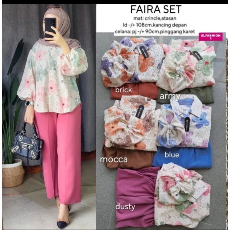 FAIRAH SET CRINKLE AIRFLOW / SETELAN MUSLIMAH / SETELAN MOTIF BAHAN CRINKLE