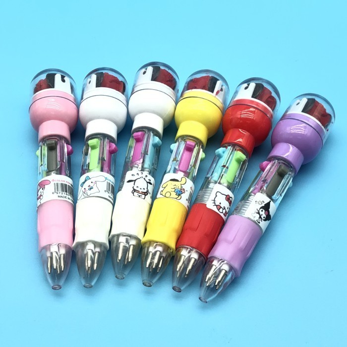 

5in1 Multicolor Bolpoin Anak 4 warna dg Roller Stamp Karakter EYO BC315