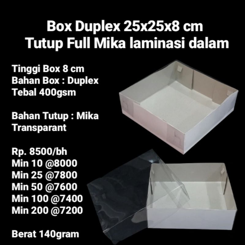 

Box Duplex 25x25x8cm Tutup Full Mika laminasi dalam