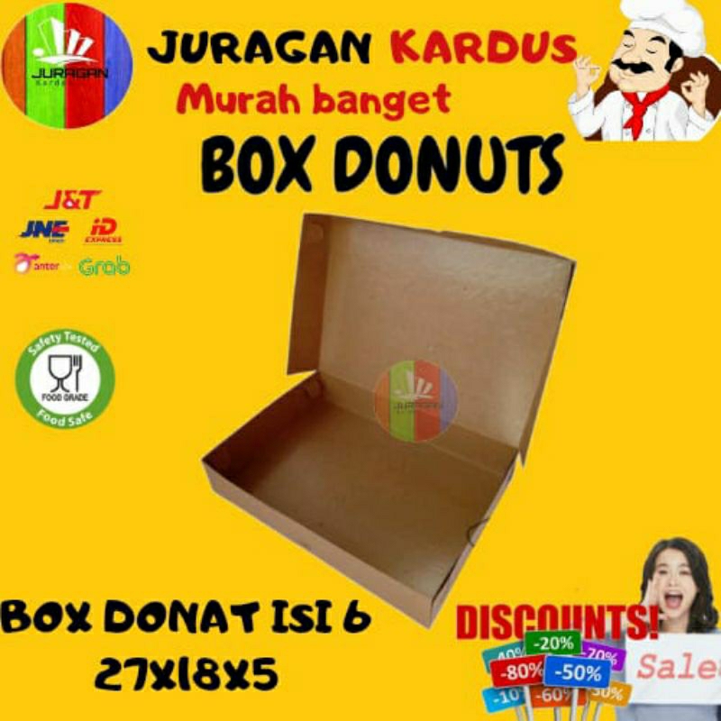 

DUS DONAT / DUS KUE / BOX DONAT ISI 6 / DUS PIZZA/DUS KUE/DUS COKLAT LAMINASI/27X18X5