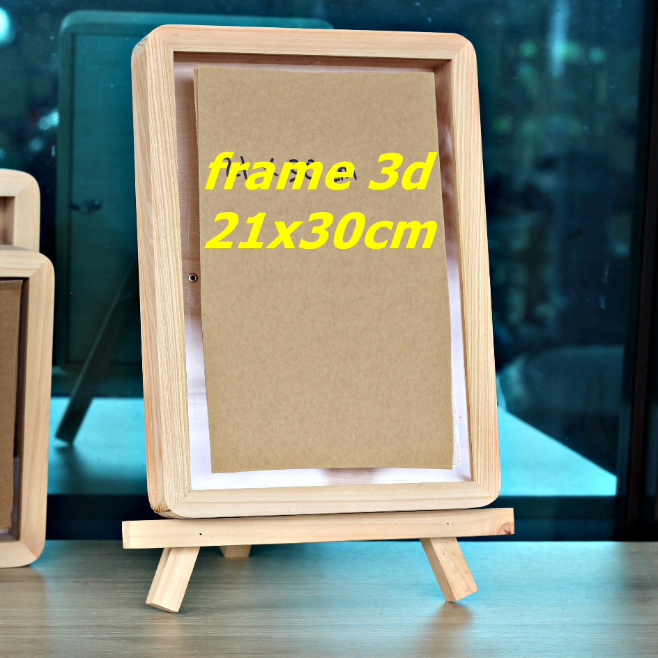 Pigura / frame foto / Bingkai kayu 3D ukuran A4 (21x30) (SUDUT LENGKUNG)+ Kaca acrylic anti pecah Ha