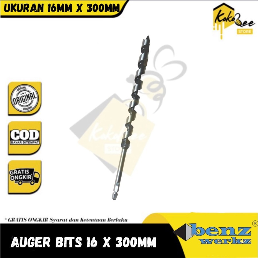 Mata Bor Kayu Panjang 16mm x 300mm / Wood Drill Auger Bit 16mm Benz / Mata Bor Kayu Panjang 16mm x 3