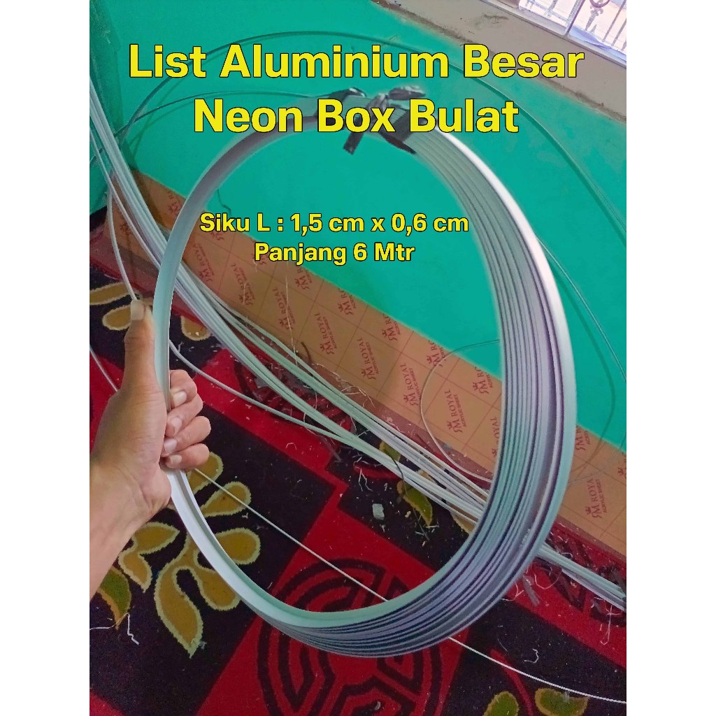 LIST SIKU ALUMINIUM BESAR  NEON BOX BULAT MURAH UKURAN 1,5 x 0,6 CM PANJANG 6 MTR