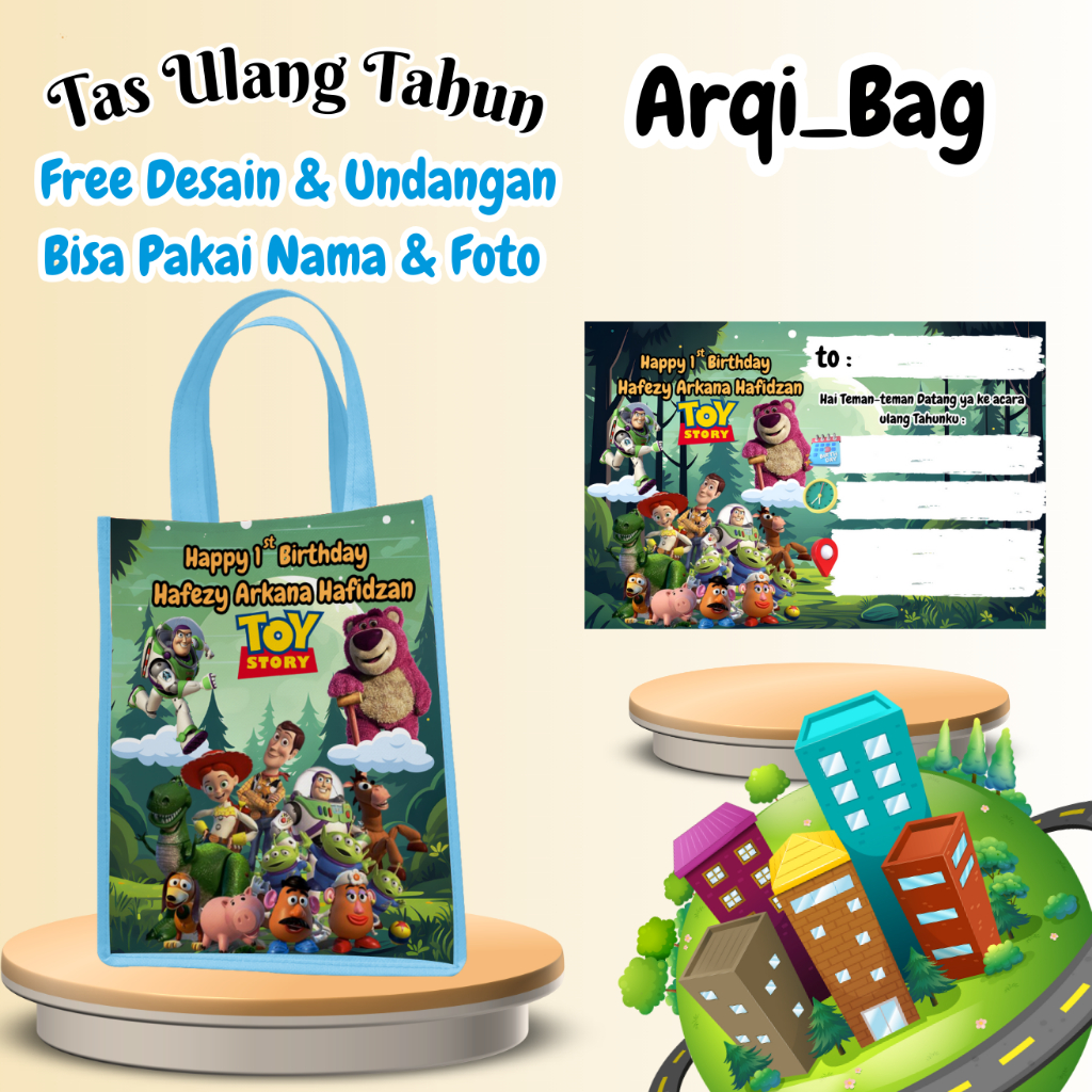 

Isi 60 Tas Ulang Tahun Anak Bingkisan Murah Cetak Foto Nama Karakter