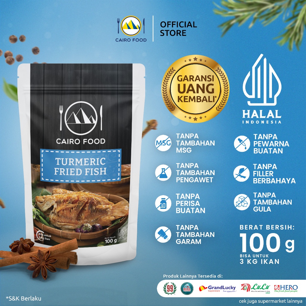 

Bumbu Ikan Goreng Kunyit Sehat – Tanpa MSG, 100% Rempah Murni | Cairo Food - 100 Gram