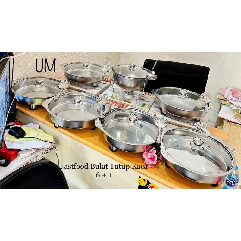 BMW - Prasmanan bulat stainless 6+1 tutup kaca+sop