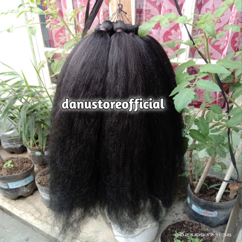 Cemara hitam rambut sintetis atau rambut sambung hitam polos,panjang 80-90cm