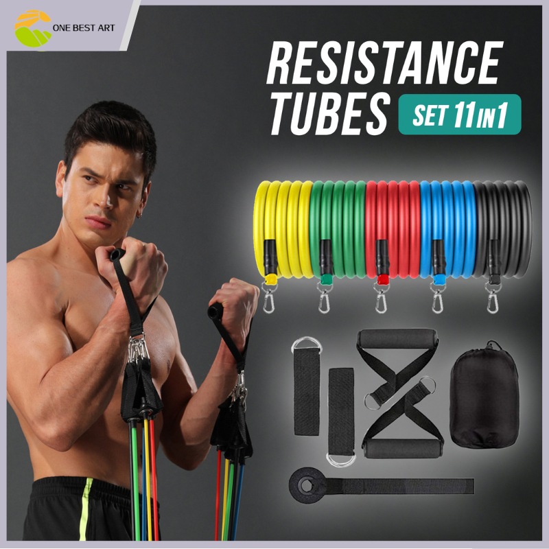 Resistance Bands Set 11 IN 1 Set Tali Pembantu Fitness / Resistance Tubes Elastic Gym / Alat Gym