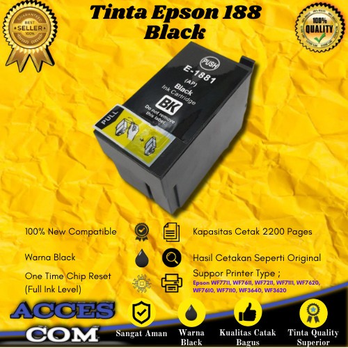 Cartridge Tinta Compatible Epson T188 188 Black WF7711 WF7611 WF7610
