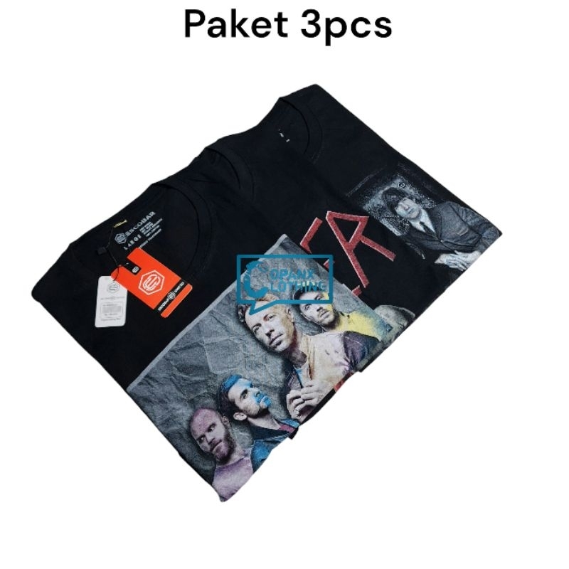 Paket 100 Dapat 3 Kaos Distro Pria Warna Hitam Motif Band Metal Dewasa Brand Escobar United Bahan 10