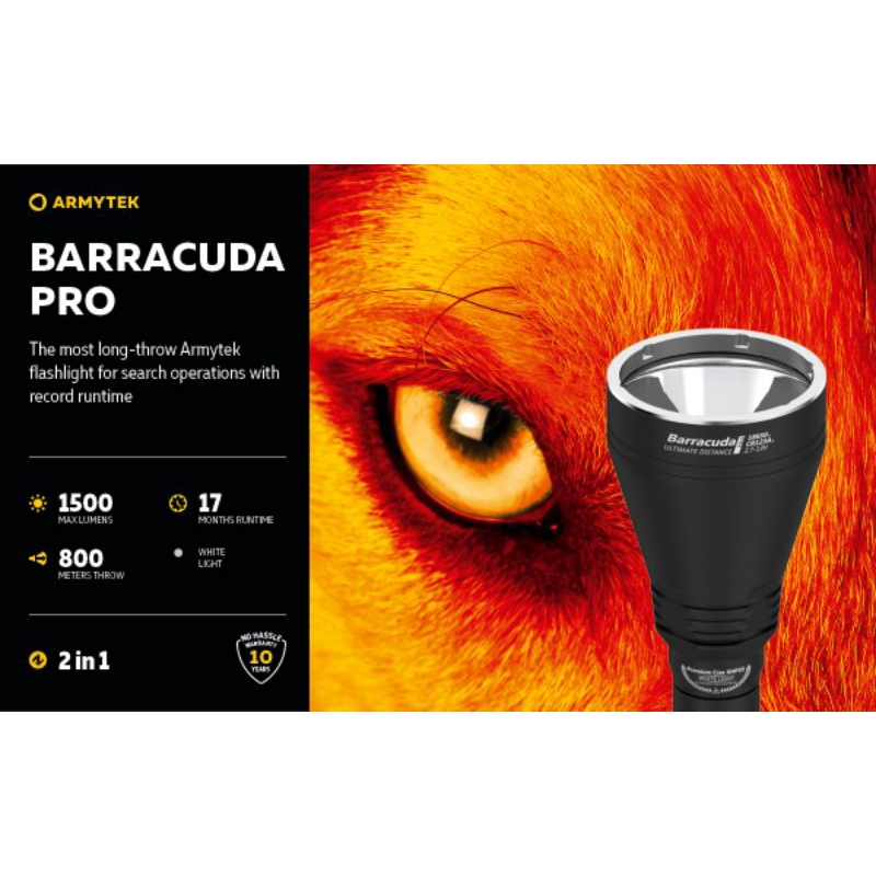 Armytek Barracuda Pro, 800 meter, 1500 lumen (cahaya putih) Original bergaransi resmi