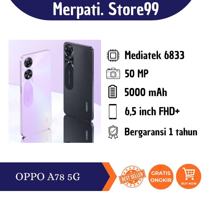 OPPO A78 5G 8GB + 8GB EXTENDED RAM / 128GB ROM - NEW SMARTPHONE - GARANSI RESMI